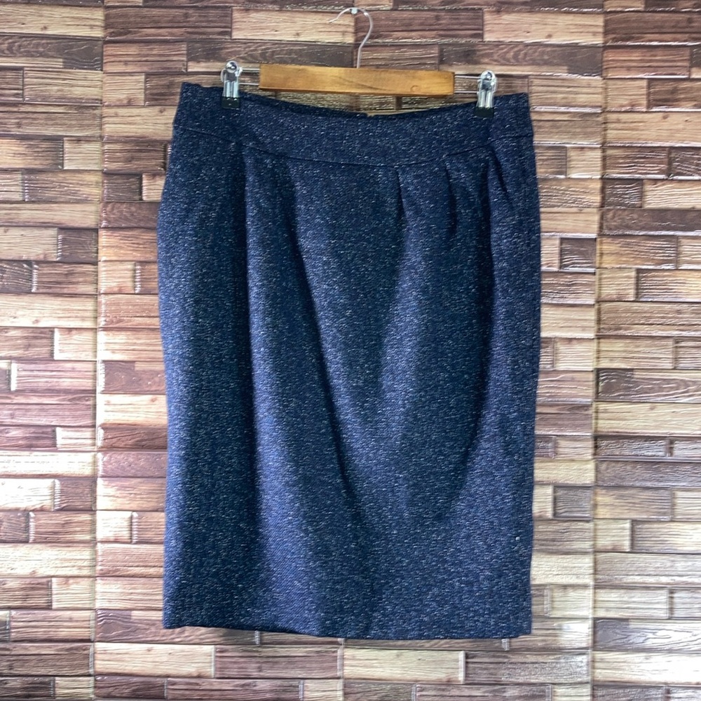 Lafayette 148 New York Wool Blend Blue Tweed Side Pocket Pencil Skirt Size 6